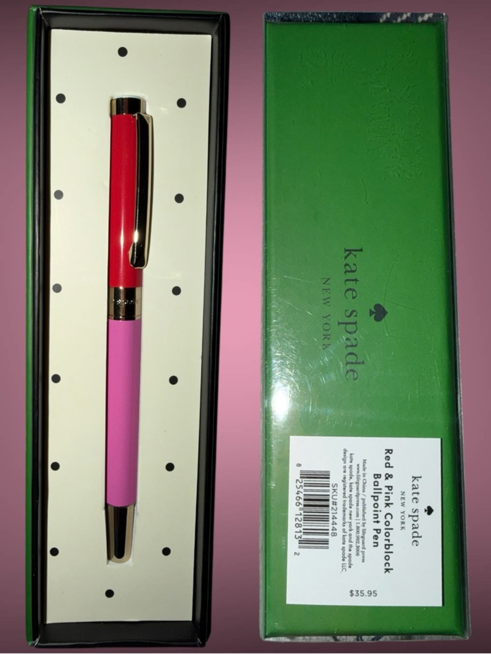 kate spade Red and Pink Ballpoint Pen with Gold Accents